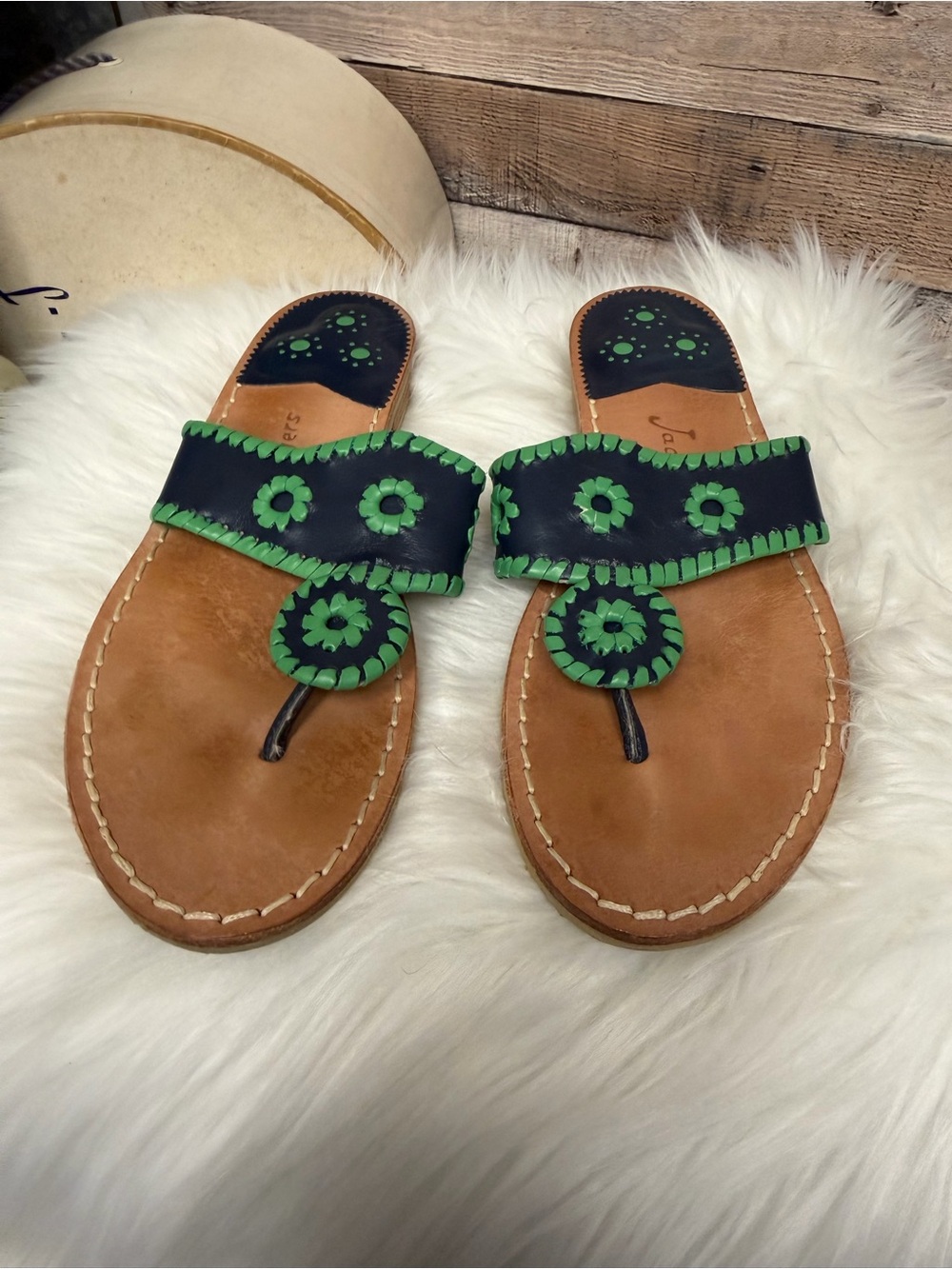 Jack Rodgers Navy & Green Leather Thong 9